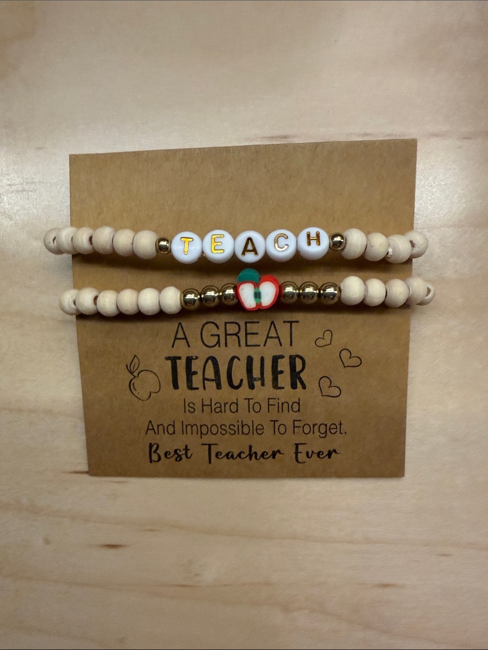 Teacher Appreciation Beaded Bracelet Set - White and Gold